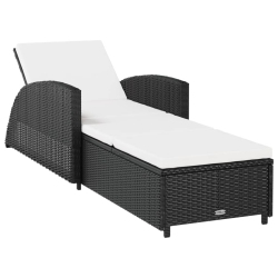 VIDAXL Sun Lounger With Cream Cushion Poly Rattan Black In White