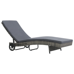 VIDAXL Sun Lounger With Wheels And Cushion Poly Rattan Anthracite