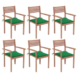 VIDAXL Stackable Garden Chairs With Cushions 6 PCs Solid Teak Wood