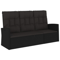 VIDAXL Reclining Garden Bench With Cushions 173 Cm Poly Rattan In Black