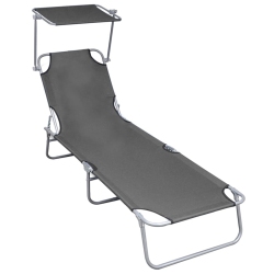 VIDAXL Folding Sun Lounger With Canopy Aluminium In Grey