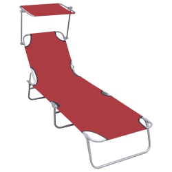 VIDAXL Folding Sun Lounger With Canopy Aluminium In Red