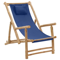 VIDAXL Deck Chair Bamboo And Canvas In Navy Blue