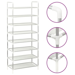 VIDAXL Shoe Rack With 8 Shelves Metal And Non-Woven Fabric In Silver