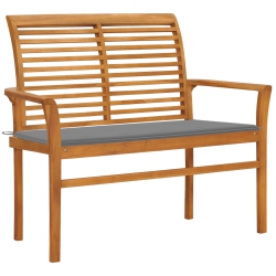 VIDAXL Garden Bench With Cushion 112 Cm Solid Teak Wood In Grey