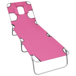 VIDAXL Folding Sun Lounger With Head Cushion Steel Magento In Pink