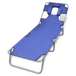 VIDAXL Folding Sun Lounger With Head Cushion Powder-Coated Steel In Blue