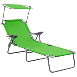 VIDAXL Sun Lounger With Canopy Steel In Green