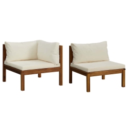 VIDAXL 2 Piece Sofa Set With Cream Cushions Solid Acacia Wood In White
