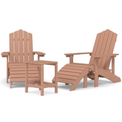 VIDAXL Garden Adirondack Chairs With Footstool & Table HDpe In Brown