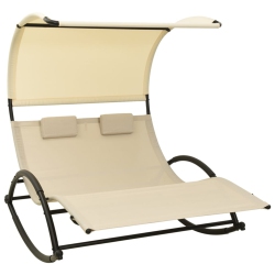 VIDAXL Double Sun Lounger With Canopy Textilene Cream