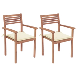 VIDAXL Garden Chairs 2 PCs With Cream Cushions Solid Teak Wood