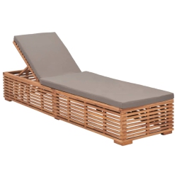 VIDAXL Sun Lounger With Dark Cushion Solid Teak Wood In Grey