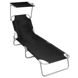 VIDAXL Folding Sun Lounger With Canopy Aluminium In Black