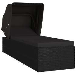 VIDAXL Sun Lounger With Canopy And Cushion Poly Rattan In Black
