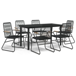 VIDAXL 7 Piece Garden Dining Set Pvc Rattan In Black