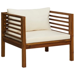 VIDAXL Garden Chair With Cream Cushions Solid Acacia Wood In White
