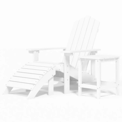 VIDAXL Garden Adirondack Chair With Footstool & Table HDpe In White
