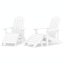 VIDAXL Garden Adirondack Chairs 2 PCs With Footstools HDpe In White