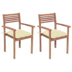 VIDAXL Garden Chairs 2 PCs With Cream Cushions Solid Teak Wood In White