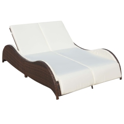 VIDAXL Double Sun Lounger With Cushion Poly Rattan In Brown