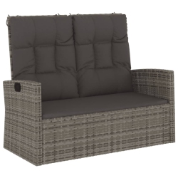 VIDAXL Reclining Garden Bench With Cushions 118 Cm Poly Rattan In Grey
