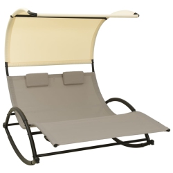 VIDAXL Double Sun Lounger With Canopy Textilene Taupe And Cream
