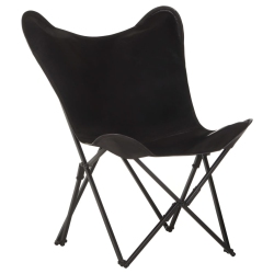 VIDAXL Foldable Butterfly Chair Real Leather In Black