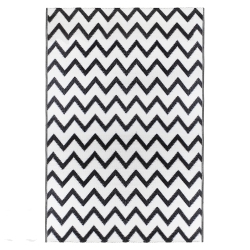NORTHLIGHT 4' X 6' Black And Chevron Rectangular Outdoor Area Rug In White