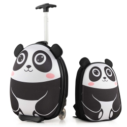 COSTWAY 2PCs Kids Carry On Luggage Set 16" Owl Rolling Suitcase With 12" Backpack Travel Pink/white/yellow