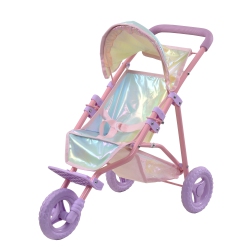 OLIVIA'SLITTLE WORLD Teamson Kids Jogging Stroller for Dolls 16" Buggy Foldable Pushchair Iridescent Color