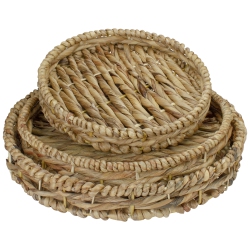 NORTHLIGHT Set Of 3 Round Natural Woven Water Hyacinth Serving Trays 16