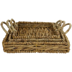 NORTHLIGHT Set Of 3 Square Natural Woven Water Hyacinth Serving Trays With Handles 16