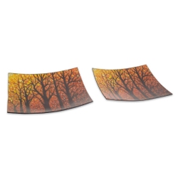 MELROSE Set Of 2 And Black Contemporary Woodland Glass Platters 13" In Orange