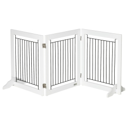PAWHUT Freestanding Pet Gate, Folding Dog Gate With 2 Support Feet, 24" High, 3 Panels, for Small Dogs, Puppies, Indoor Use - In White