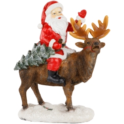 NORTHLIGHT Santa Claus On A Reindeer Holding A Frosted Pine Tree Christmas Figurine - 8.25