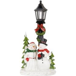 NORTHLIGHT Glittered Snow Couple Under Lighted Street Lamp Christmas Decoration - 14