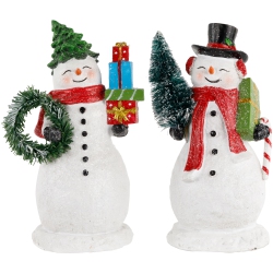NORTHLIGHT Shopping Snowmen Couple With Presents Christmas Figurines - 8" - Set Of 2