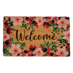 NORTHLIGHT Natural Coir Blossoming Floral Outdoor Rectangular "welcome" Doormat 18" X 30
