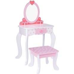 TOOKYLAND Wooden Kids Vanity Set - Makeup Dressing Table With Mirror And Chair, Pretend Play Toy for Toddlers 3 Year Old +