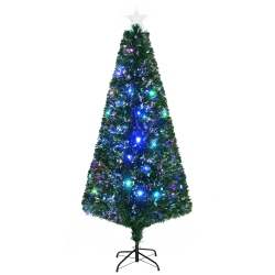 HOMCOM 6Ft Prelit Artificial Christmas Tree, Fiber Optic Tree Xmas Decoration With Multi-Colored Light, 230 Tips