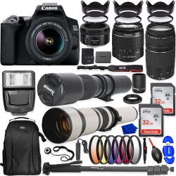 CANON Eos 250D/rebel Sl3 18-55MM + 75-300MM + 50MM Stm 5 Lens Top Value Bundle