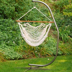 HAMPTONS COLLECTION 48" Natural Macrame Rope Hanging Outdoor Patio Hammock Chair In White