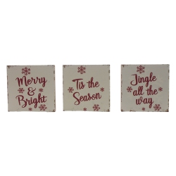 CONTEMPORARY HOME Set Of 3 Square Block Sign With Christmas Season Design 5" In White