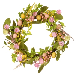 NATIONALTREECOMPANY Flower Blooms With Pastel Eggs Artificial Easter Wreath, 22-Inch