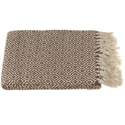 CONTEMPORARY HOME Set Of 2 Brown And Cream Cotton Diamond Fringed Throw Blankets 50" X 60" In White