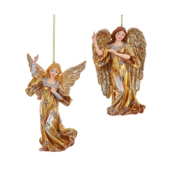 KURT ADLER Ombra & Silver Angel Ornaments, 2 Assorted In Gold
