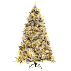 GYMAX 7 Ft Pre-Lit Artificial Christmas Tree Artificial Hinged Christmas Tree W/ 300 Led Lights Full Branch Christmas Tree