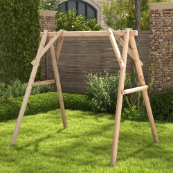 GYMAX Wooden Swing Frame 67" Solid Wood Heavy Duty A-Frame Stand With Bars Porch Lawn