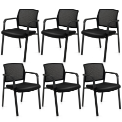 GYMAX 6-Pack Office Conference Chair Set Mesh Guest Reception Stack Chairs W/ Caster Wheels